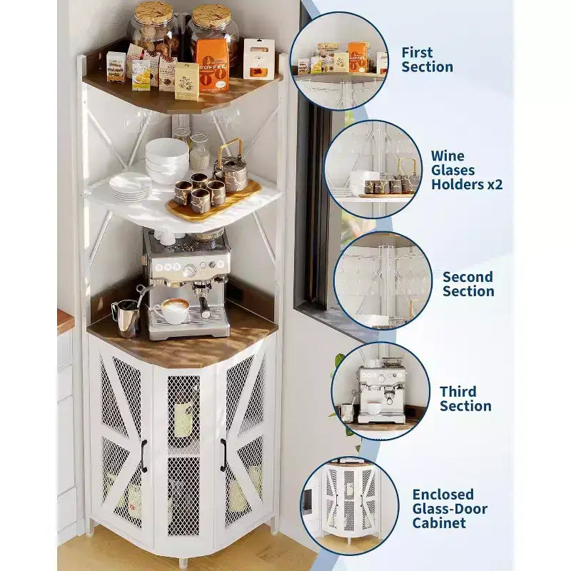 Meuble à vin d'angle pliable à 4 niveaux, en MDF et métal, pour le rangement du vin, organisateur de vin autoportant compact