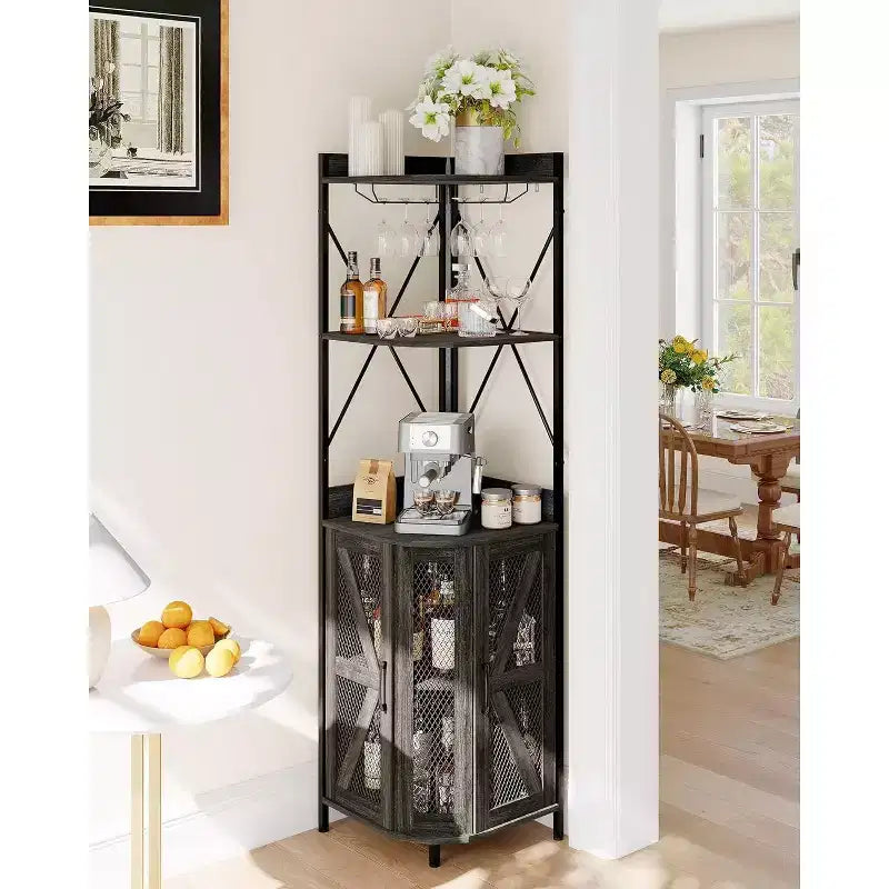 Meuble à vin d'angle pliable à 4 niveaux, en MDF et métal, pour le rangement du vin, organisateur de vin autoportant compact