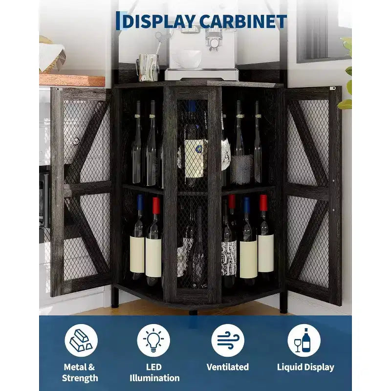 Meuble à vin d'angle pliable à 4 niveaux, en MDF et métal, pour le rangement du vin, organisateur de vin autoportant compact