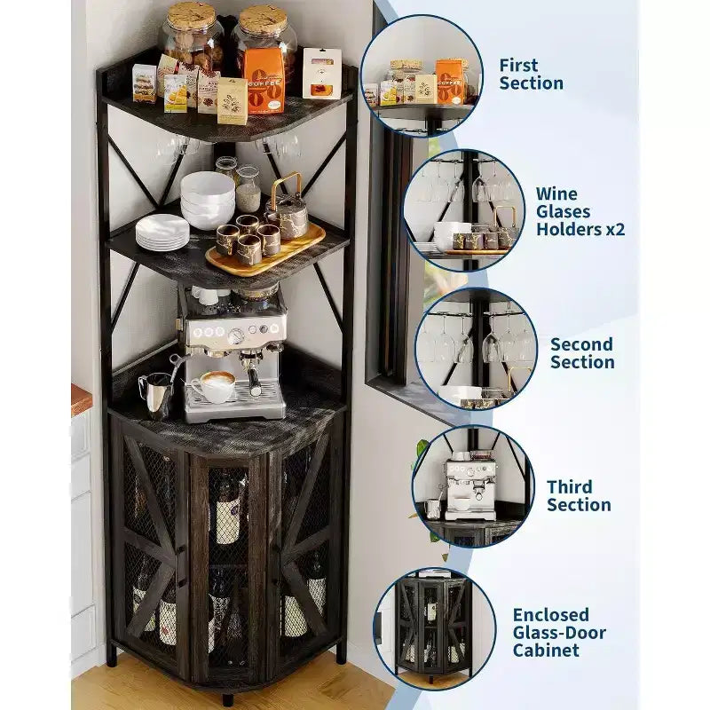 Meuble à vin d'angle pliable à 4 niveaux, en MDF et métal, pour le rangement du vin, organisateur de vin autoportant compact