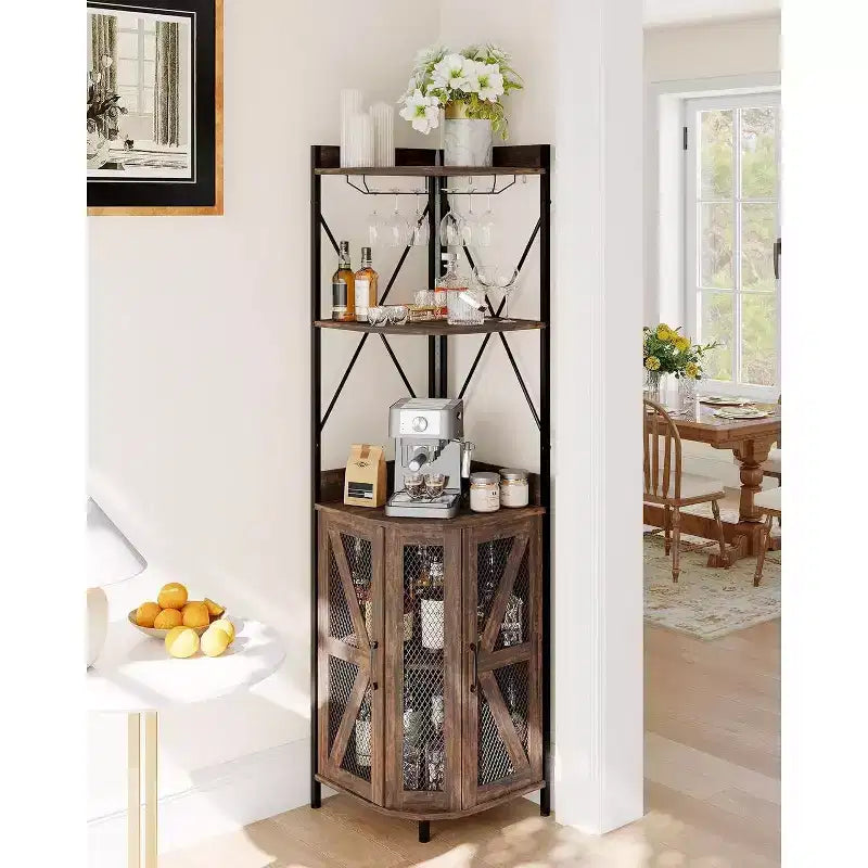 Meuble à vin d'angle pliable à 4 niveaux, en MDF et métal, pour le rangement du vin, organisateur de vin autoportant compact