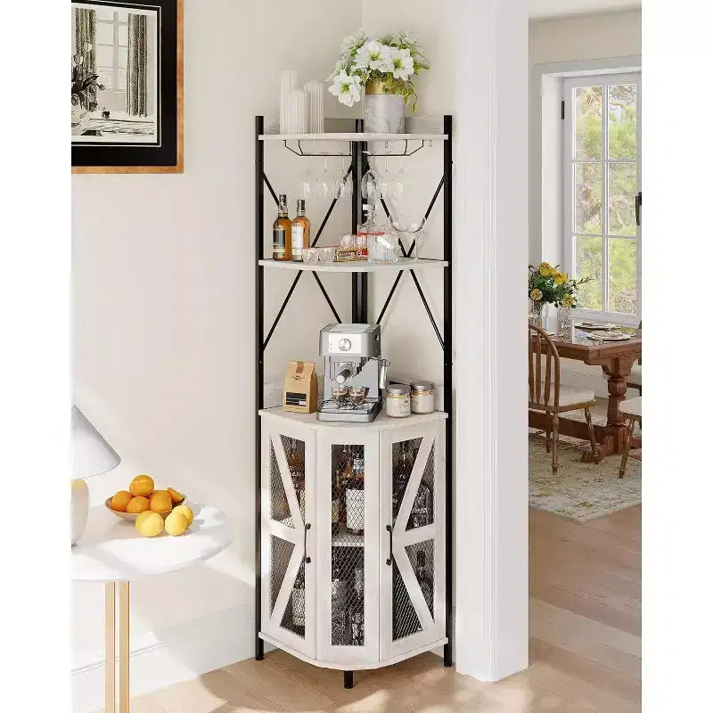 Meuble à vin d'angle pliable à 4 niveaux, en MDF et métal, pour le rangement du vin, organisateur de vin autoportant compact