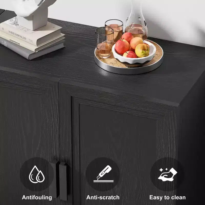 Bibliothèque de rangement 72" en bois noir avec étagères réglables et 2 portes pour salon