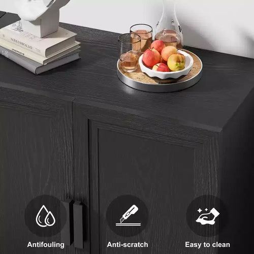 Bibliothèque de rangement 72" en bois noir avec étagères réglables et 2 portes pour salon