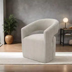 Fauteuil d'appoint TUYOHW avec dossier arrondi, accoudoirs, piètement pivotant, roulettes, assise ronde, tissu texturé neutre, fauteuil de salon ou de chambre