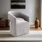Fauteuil d'appoint TUYOHW avec dossier arrondi, accoudoirs, piètement pivotant, roulettes, assise ronde, tissu texturé neutre, fauteuil de salon ou de chambre