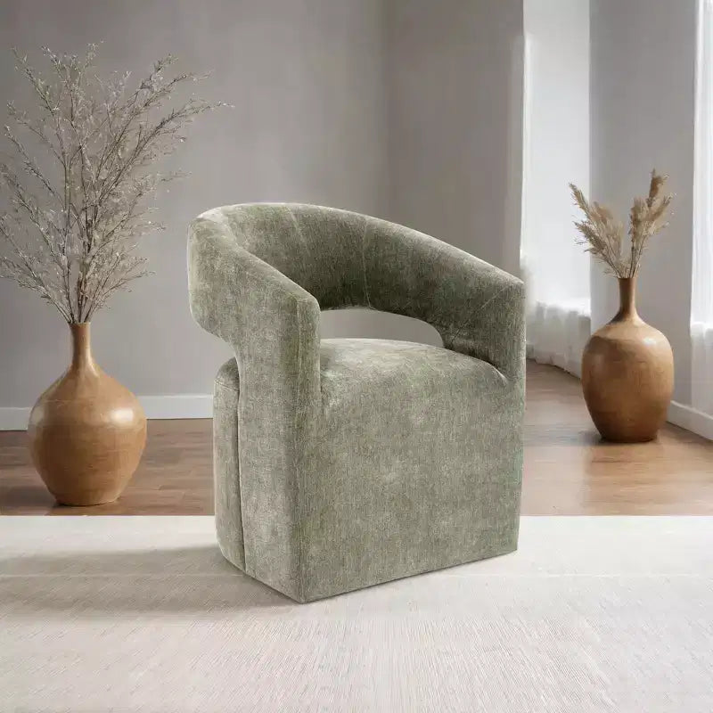Fauteuil d'appoint TUYOHW avec dossier arrondi, accoudoirs, piètement pivotant, roulettes, assise ronde, tissu texturé neutre, fauteuil de salon ou de chambre