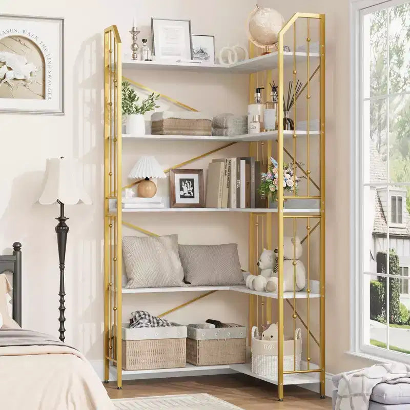 Étagère d'angle à cinq niveaux vert clair Acekool de 72 pouces pour le rangement du salon et de la chambre