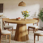 Table à manger en bois massif Lantine de 120 cm, table de cuisine ronde de style rustique avec piédestal pour 4 à 6 personnes, montage facile pour salle à manger