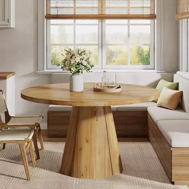 Table à manger en bois massif Lantine de 120 cm, table de cuisine ronde de style rustique avec piédestal pour 4 à 6 personnes, montage facile pour salle à manger