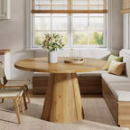 Table à manger en bois massif Lantine de 120 cm, table de cuisine ronde de style rustique avec piédestal pour 4 à 6 personnes, montage facile pour salle à manger