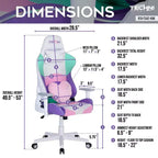 Fauteuils de jeu PC TUYOHW Kawaii avec hauteur réglable, oreiller lombaire tête et cœur, chaise pivotante à 360° pour la maison et le bureau, charge maximale de 113 kg, rose/vert/violet/blanc
