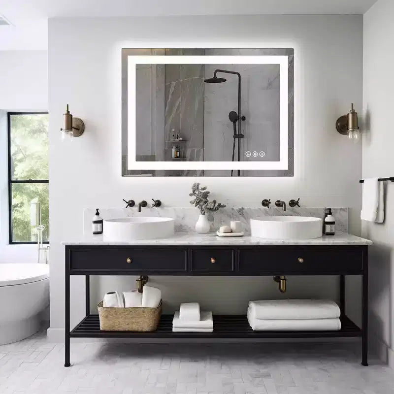 MAYEERTY Anti-fog LED Bathroom Mirror, Dual Light Source with Three Lighting Modes