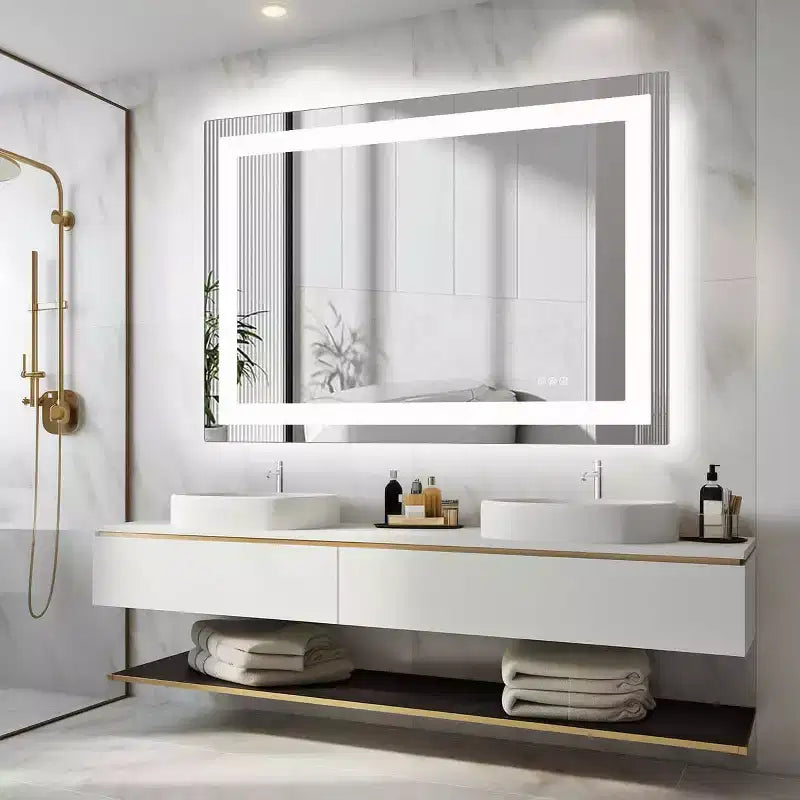 Miroir de salle de bain LED anti-buée MAYEERTY, double source lumineuse avec trois modes d'éclairage
