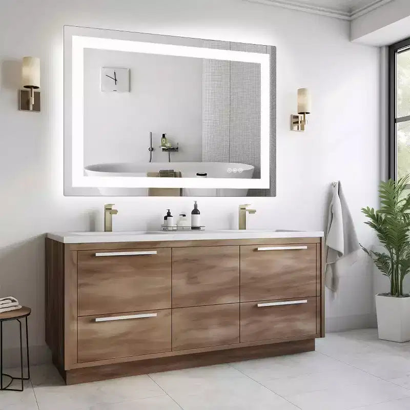 Miroir de salle de bain LED anti-buée MAYEERTY, double source lumineuse avec trois modes d'éclairage