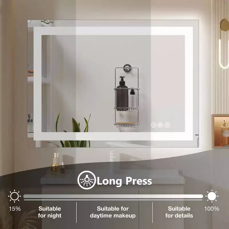 Miroir de salle de bain LED anti-buée MAYEERTY, double source lumineuse avec trois modes d'éclairage
