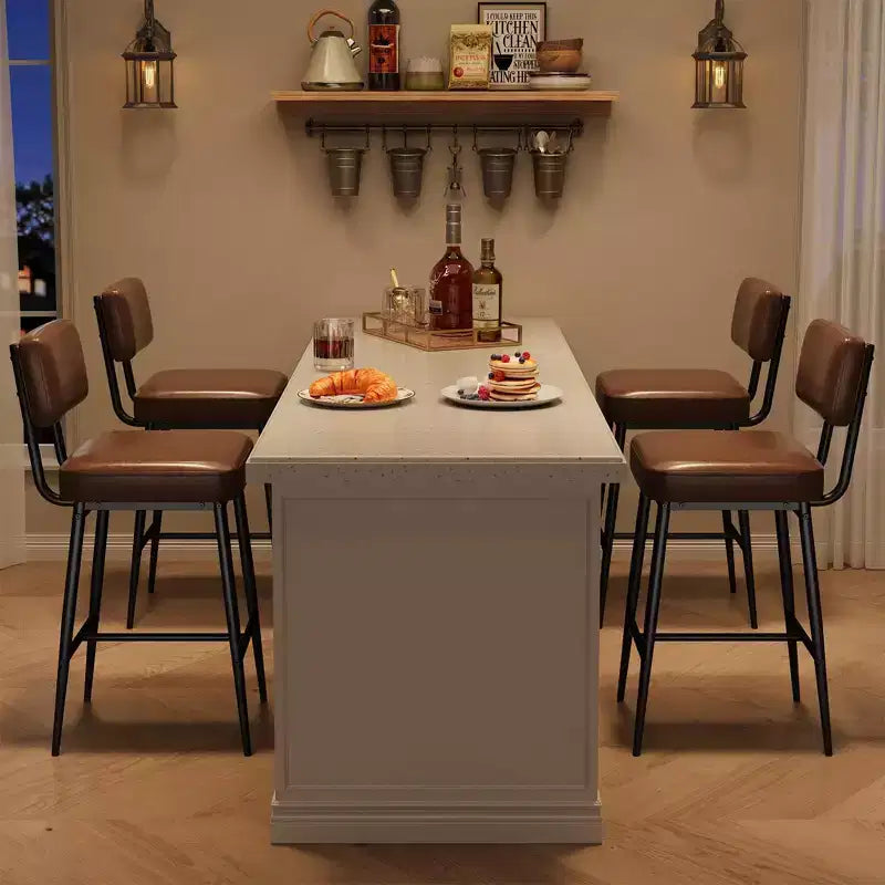 COZONY Tabourets de Bar Hauteur Comptoir Lot de 2, Chaises de Bar 66 cm en Similicuir avec Dossier pour Îlot de Cuisine et Salle à Manger