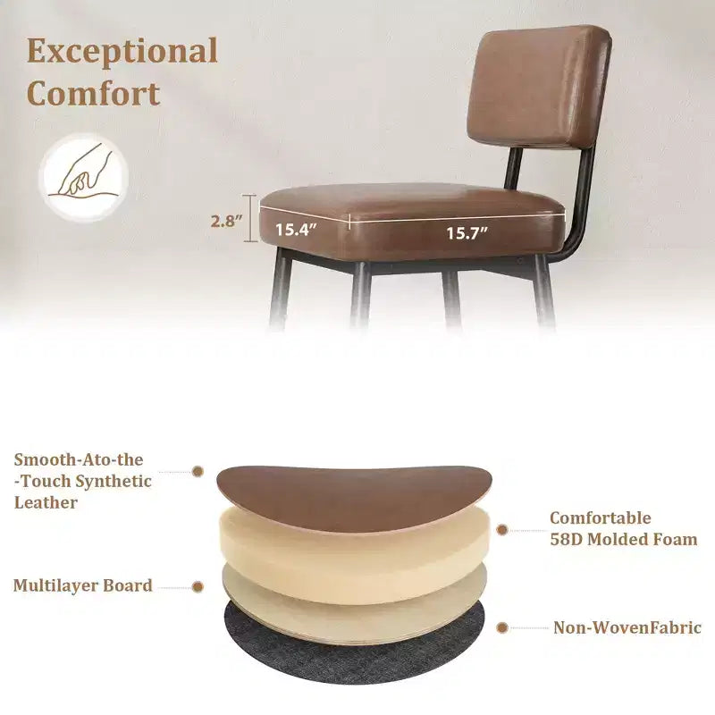 COZONY Tabourets de Bar Hauteur Comptoir Lot de 2, Chaises de Bar 66 cm en Similicuir avec Dossier pour Îlot de Cuisine et Salle à Manger