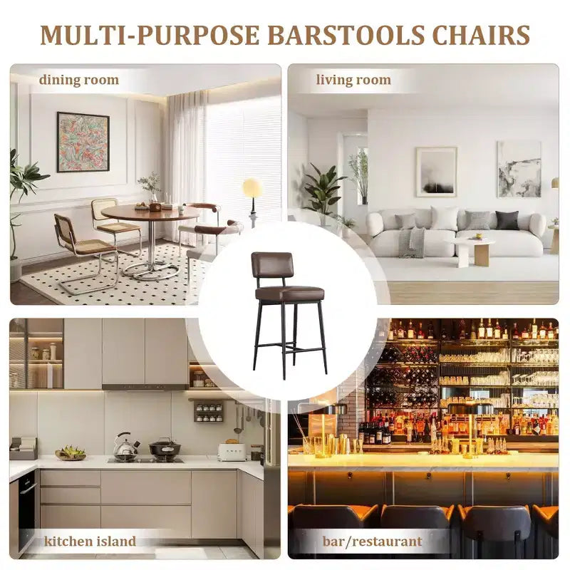 COZONY Tabourets de Bar Hauteur Comptoir Lot de 2, Chaises de Bar 66 cm en Similicuir avec Dossier pour Îlot de Cuisine et Salle à Manger