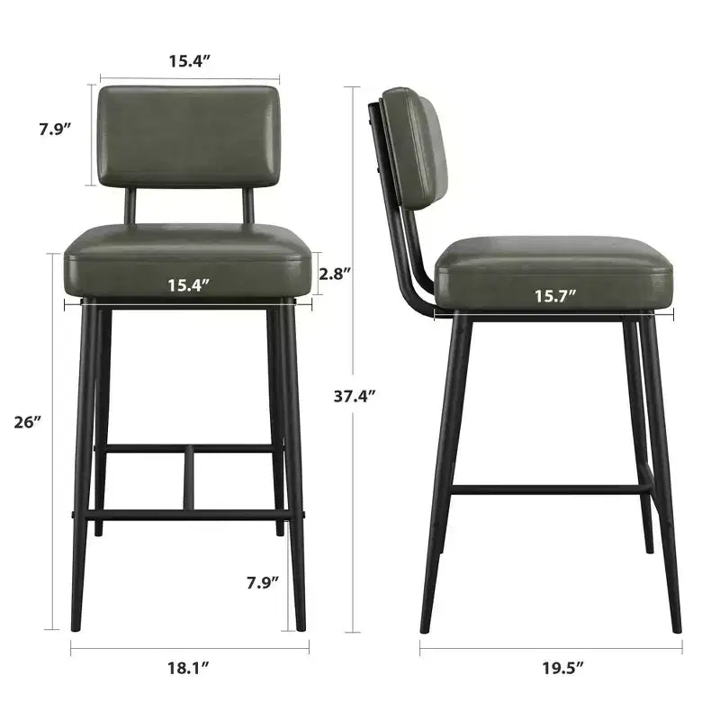 COZONY Tabourets de Bar Hauteur Comptoir Lot de 2, Chaises de Bar 66 cm en Similicuir avec Dossier pour Îlot de Cuisine et Salle à Manger