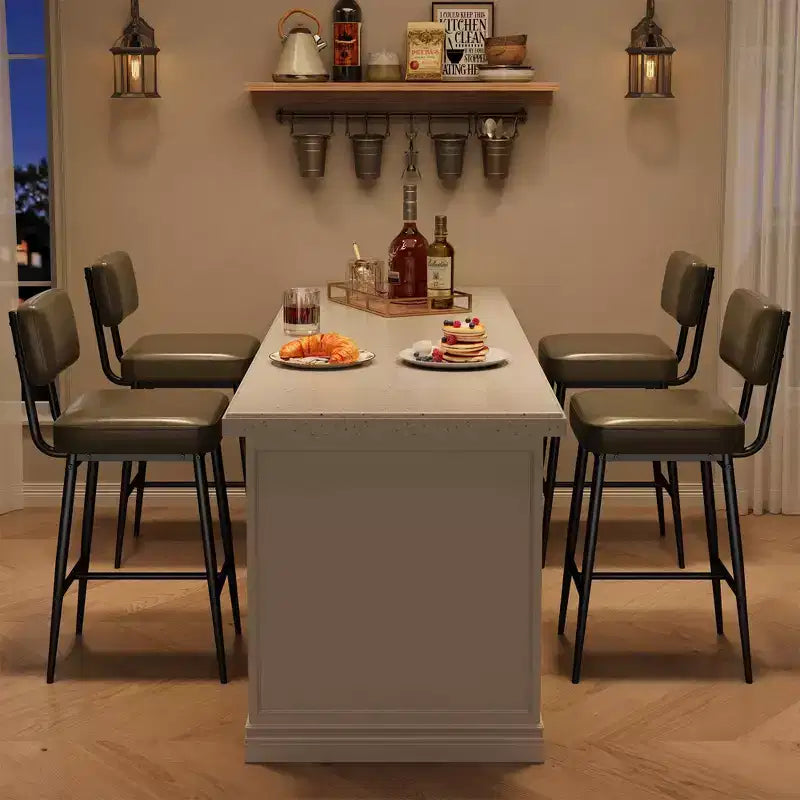 COZONY Tabourets de Bar Hauteur Comptoir Lot de 2, Chaises de Bar 66 cm en Similicuir avec Dossier pour Îlot de Cuisine et Salle à Manger