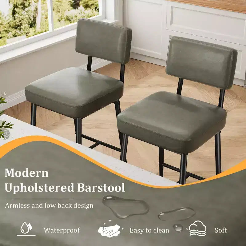 COZONY Tabourets de Bar Hauteur Comptoir Lot de 2, Chaises de Bar 66 cm en Similicuir avec Dossier pour Îlot de Cuisine et Salle à Manger