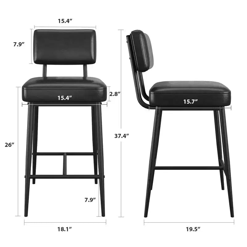 COZONY Tabourets de Bar Hauteur Comptoir Lot de 2, Chaises de Bar 66 cm en Similicuir avec Dossier pour Îlot de Cuisine et Salle à Manger