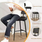 COZONY Tabourets de Bar Hauteur Comptoir Lot de 2, Chaises de Bar 66 cm en Similicuir avec Dossier pour Îlot de Cuisine et Salle à Manger