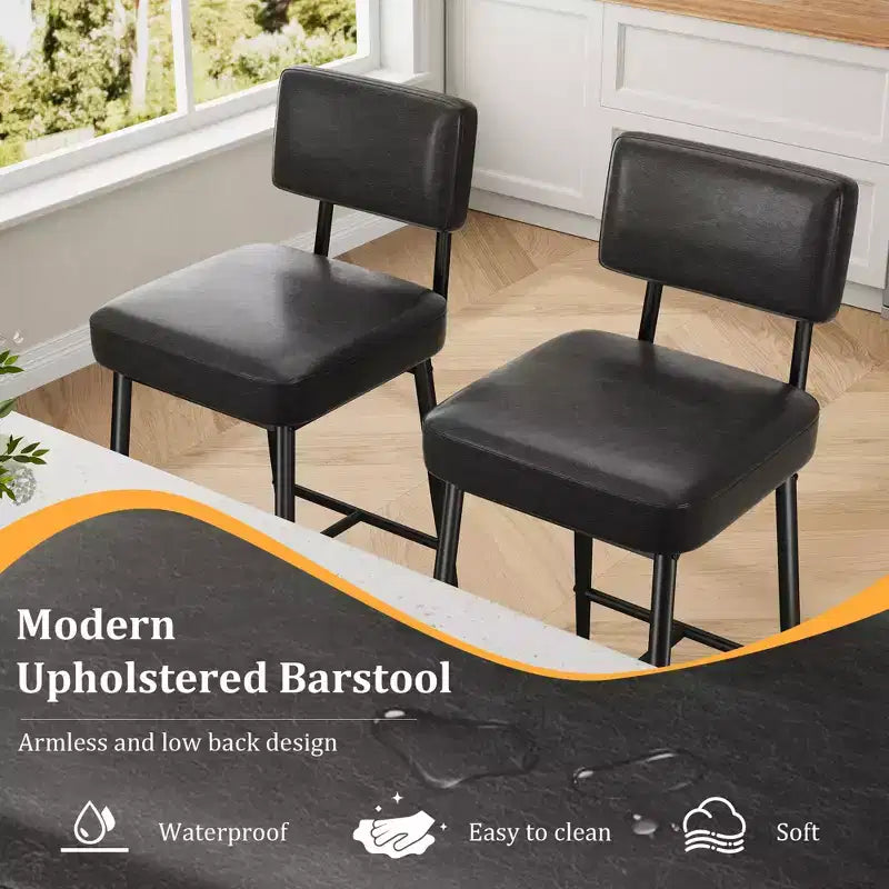 COZONY Tabourets de Bar Hauteur Comptoir Lot de 2, Chaises de Bar 66 cm en Similicuir avec Dossier pour Îlot de Cuisine et Salle à Manger