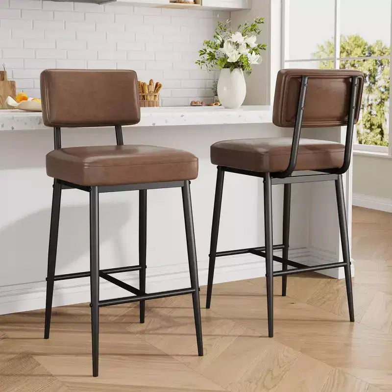 COZONY Tabourets de Bar Hauteur Comptoir Lot de 2, Chaises de Bar 66 cm en Similicuir avec Dossier pour Îlot de Cuisine et Salle à Manger