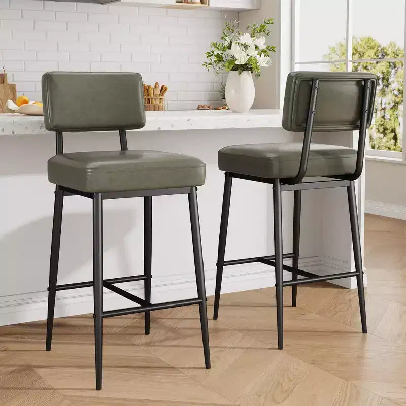 COZONY Tabourets de Bar Hauteur Comptoir Lot de 2, Chaises de Bar 66 cm en Similicuir avec Dossier pour Îlot de Cuisine et Salle à Manger