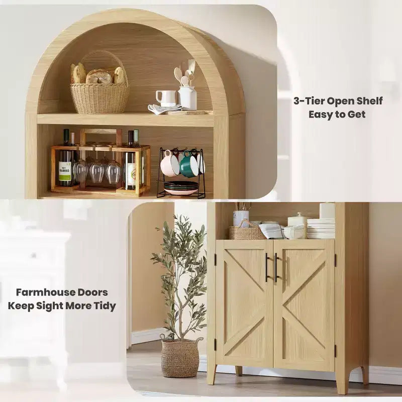 COZONY Bibliothèque Arches avec Portes, Étagère à 5 Niveaux Moderne avec Meuble de Rangement, Étagère de Présentation Ouverte pour Salon et Bureau à Domicile