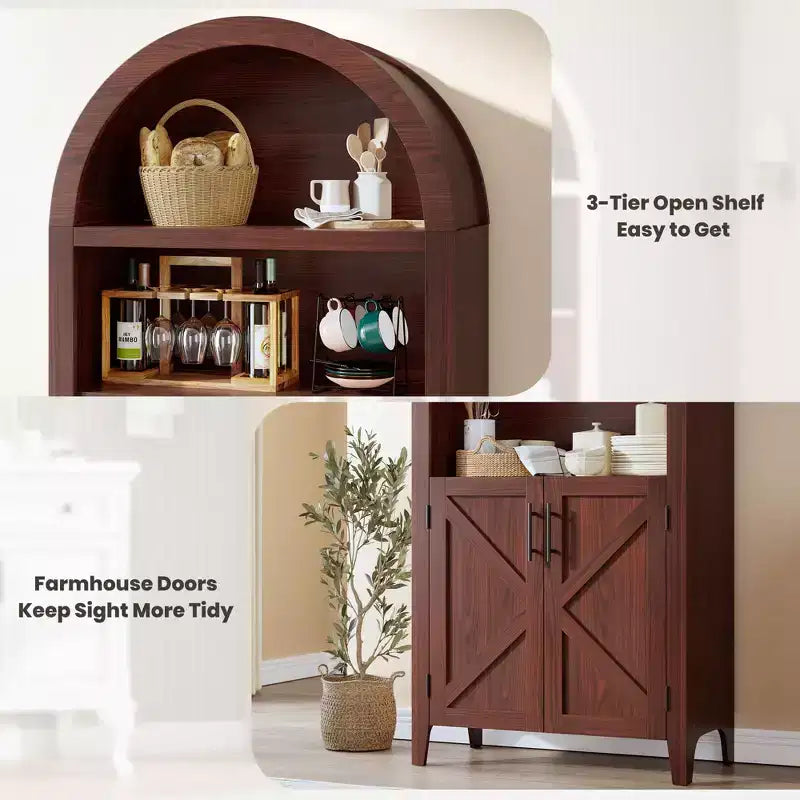 COZONY Bibliothèque Arches avec Portes, Étagère à 5 Niveaux Moderne avec Meuble de Rangement, Étagère de Présentation Ouverte pour Salon et Bureau à Domicile