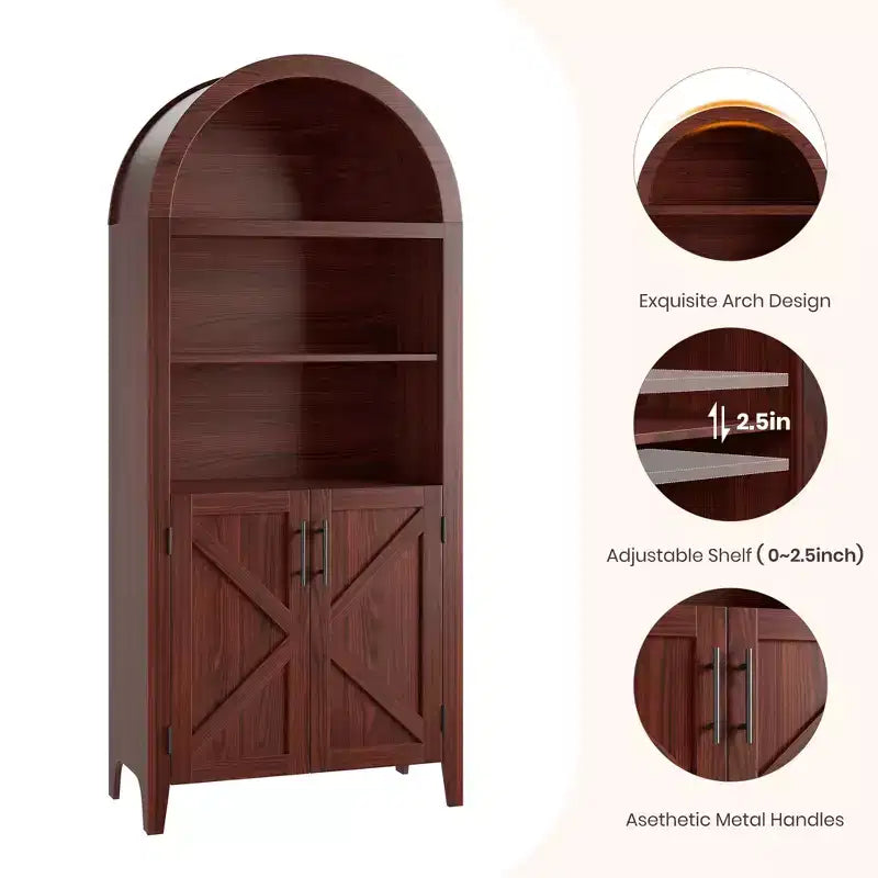 COZONY Bibliothèque Arches avec Portes, Étagère à 5 Niveaux Moderne avec Meuble de Rangement, Étagère de Présentation Ouverte pour Salon et Bureau à Domicile