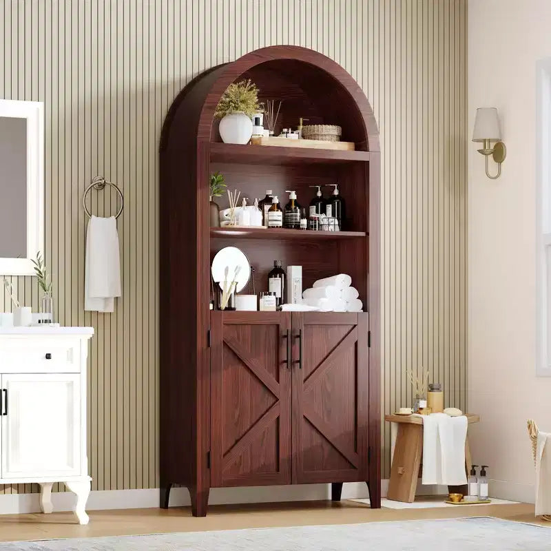 COZONY Bibliothèque Arches avec Portes, Étagère à 5 Niveaux Moderne avec Meuble de Rangement, Étagère de Présentation Ouverte pour Salon et Bureau à Domicile