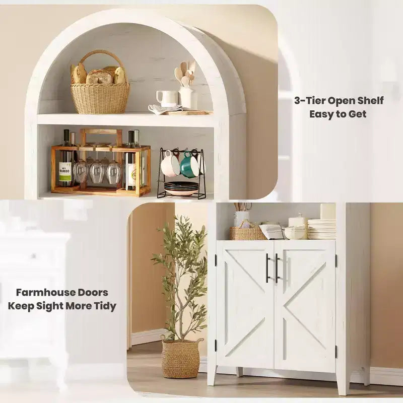 COZONY Bibliothèque Arches avec Portes, Étagère à 5 Niveaux Moderne avec Meuble de Rangement, Étagère de Présentation Ouverte pour Salon et Bureau à Domicile