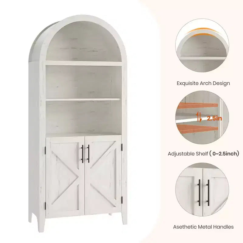 COZONY Bibliothèque Arches avec Portes, Étagère à 5 Niveaux Moderne avec Meuble de Rangement, Étagère de Présentation Ouverte pour Salon et Bureau à Domicile