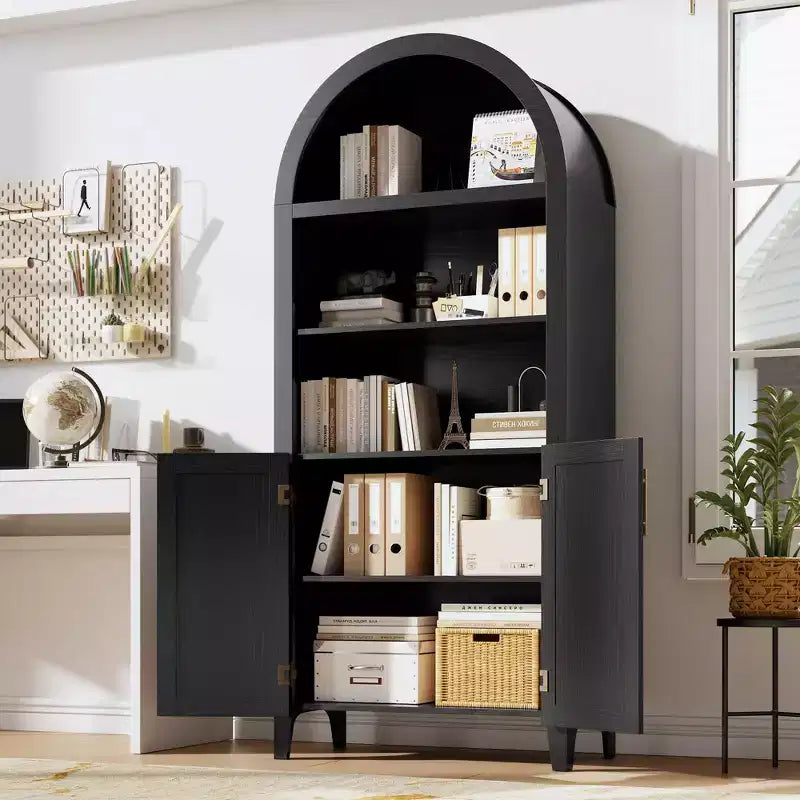 COZONY Bibliothèque Arches avec Portes, Étagère à 5 Niveaux Moderne avec Meuble de Rangement, Étagère de Présentation Ouverte pour Salon et Bureau à Domicile