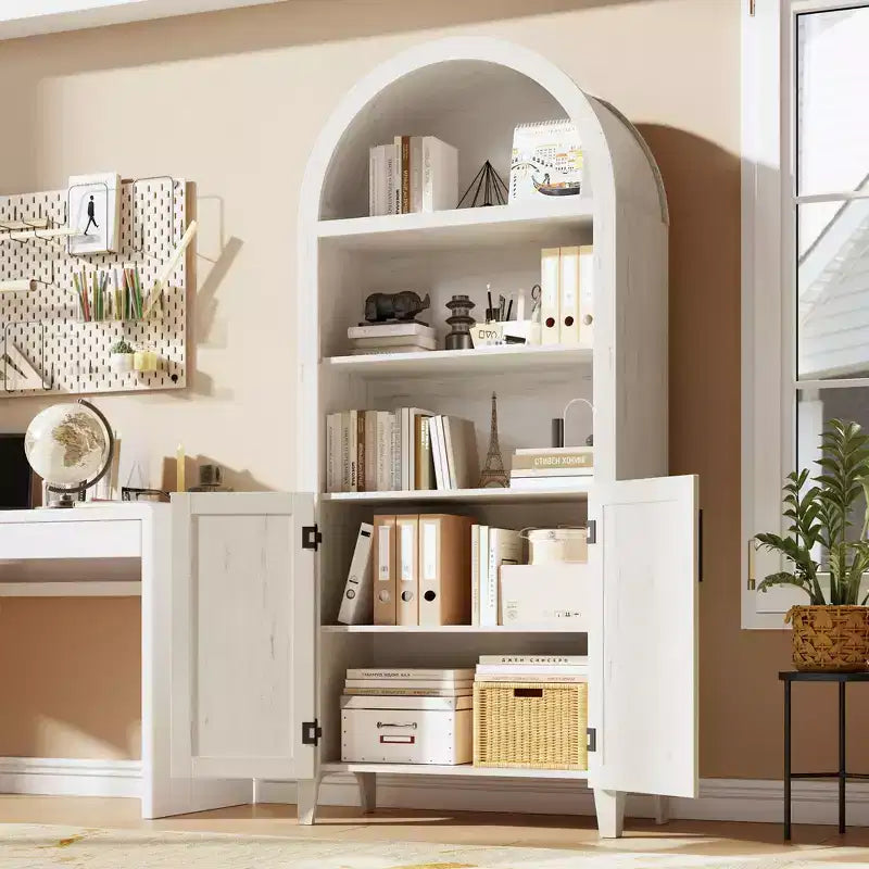 COZONY Bibliothèque Arches avec Portes, Étagère à 5 Niveaux Moderne avec Meuble de Rangement, Étagère de Présentation Ouverte pour Salon et Bureau à Domicile