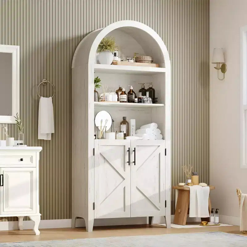 COZONY Bibliothèque Arches avec Portes, Étagère à 5 Niveaux Moderne avec Meuble de Rangement, Étagère de Présentation Ouverte pour Salon et Bureau à Domicile