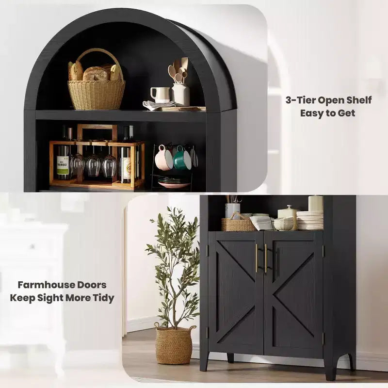 COZONY Bibliothèque Arches avec Portes, Étagère à 5 Niveaux Moderne avec Meuble de Rangement, Étagère de Présentation Ouverte pour Salon et Bureau à Domicile
