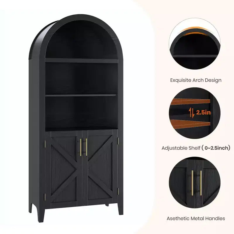 COZONY Bibliothèque Arches avec Portes, Étagère à 5 Niveaux Moderne avec Meuble de Rangement, Étagère de Présentation Ouverte pour Salon et Bureau à Domicile