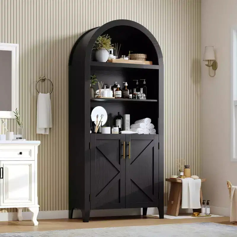 COZONY Bibliothèque Arches avec Portes, Étagère à 5 Niveaux Moderne avec Meuble de Rangement, Étagère de Présentation Ouverte pour Salon et Bureau à Domicile