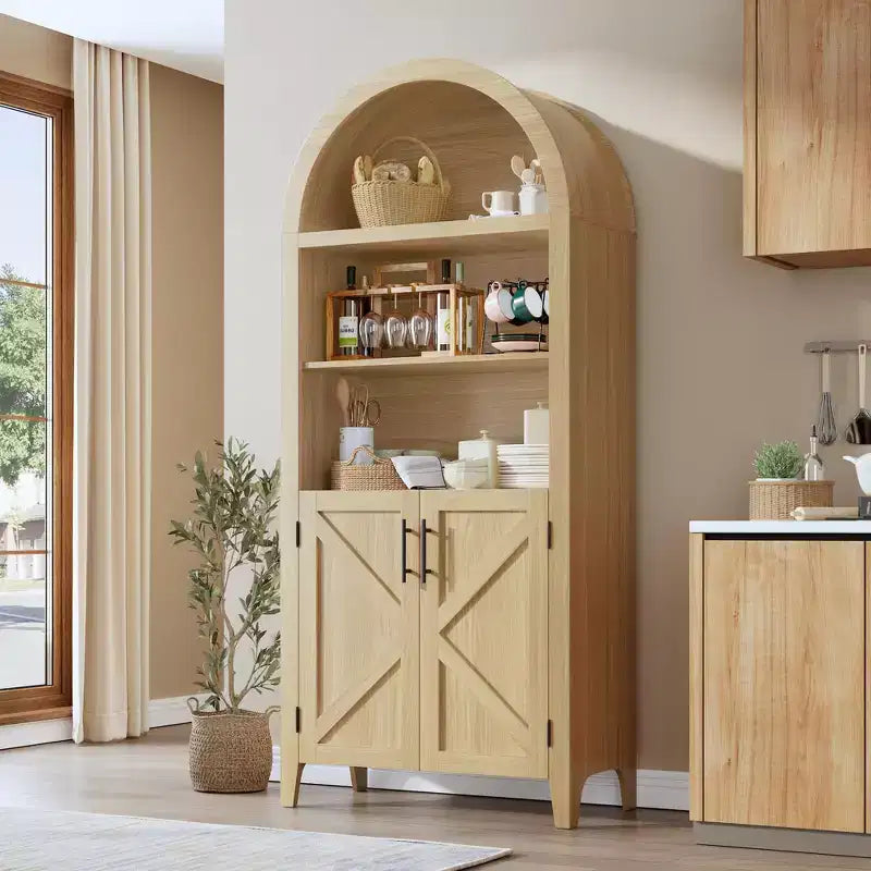 COZONY Bibliothèque Arches avec Portes, Étagère à 5 Niveaux Moderne avec Meuble de Rangement, Étagère de Présentation Ouverte pour Salon et Bureau à Domicile