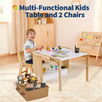 Table d'art et 1 chaise pour enfants, ensemble table d'activités convertible de 70 cm pour tout-petits en étagères de rangement, bureau de jeux créatifs pour enfants avec 2 boîtes de rangement