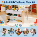 Table d'art et 1 chaise pour enfants, ensemble table d'activités convertible de 70 cm pour tout-petits en étagères de rangement, bureau de jeux créatifs pour enfants avec 2 boîtes de rangement