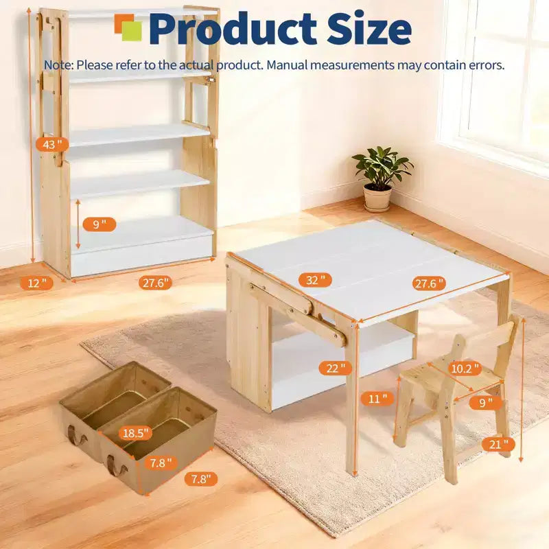 Table d'art et 1 chaise pour enfants, ensemble table d'activités convertible de 70 cm pour tout-petits en étagères de rangement, bureau de jeux créatifs pour enfants avec 2 boîtes de rangement