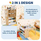 Table d'art et 1 chaise pour enfants, ensemble table d'activités convertible de 70 cm pour tout-petits en étagères de rangement, bureau de jeux créatifs pour enfants avec 2 boîtes de rangement