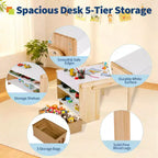 Table d'art et 1 chaise pour enfants, ensemble table d'activités convertible de 70 cm pour tout-petits en étagères de rangement, bureau de jeux créatifs pour enfants avec 2 boîtes de rangement