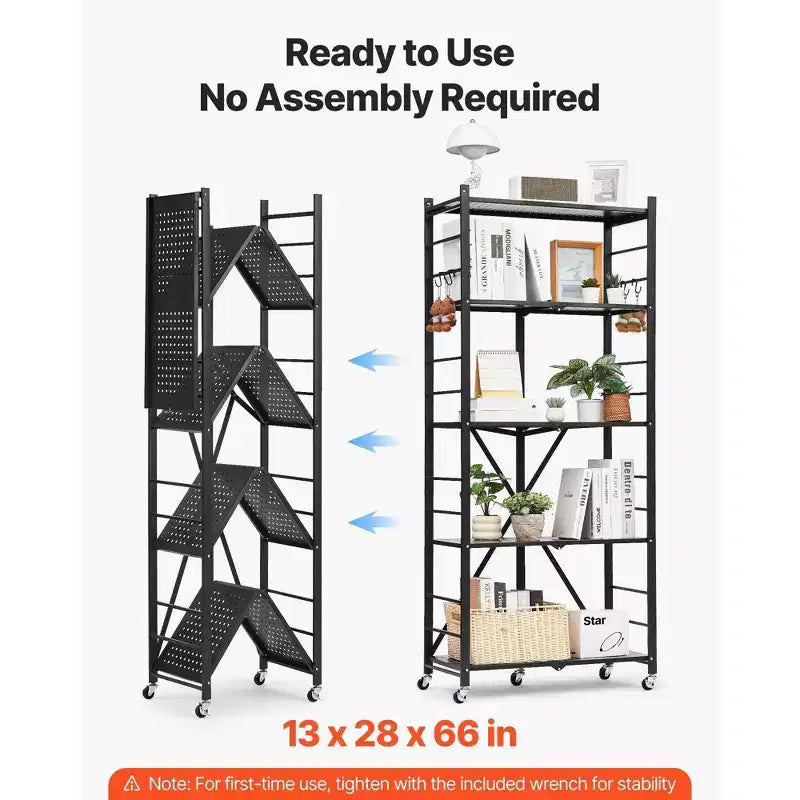 Étagère de rangement pliable à 5 niveaux VIYET avec roulettes 71 x 33 x 167 cm, en métal